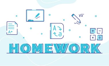 Simge sınav sonuçlarının tipografi sözcük sanatı arkaplanı tebeşir tahtası sözlük hesap makinesi kalemi ana hatlı vektör tasarım çizimi