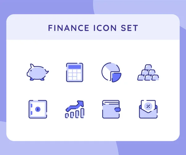 Finanzen Icon Icons Set Sammlung Sammlungen Paket Sparschwein Rechner Golden — Stockvektor