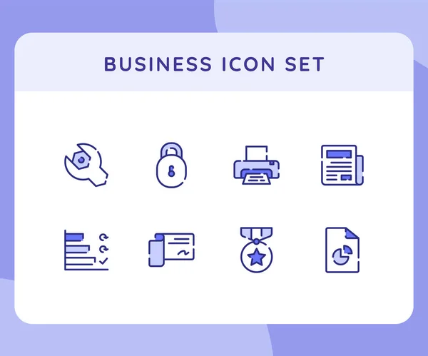 Business Icon Pictogrammen Set Collectie Collecties Pakket Hangslot Print Medaille — Stockvector