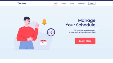 Çan saati takvim takvimi kampanya web sitesi web sitesi ana sayfa iniş şablonu broşürü ile ana hatlı stil vektör tasarım çizerinizi yönetin