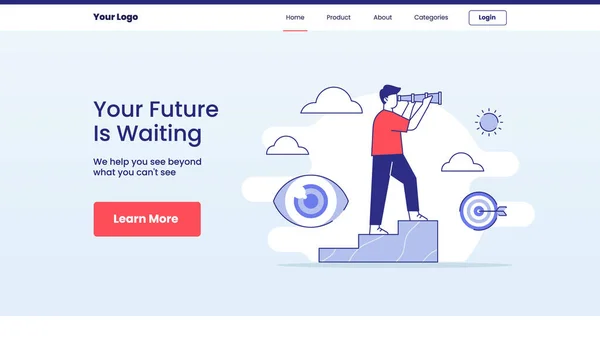 Din Framtid Väntar Män Använda Teleskop Stege Kampanj Webbplats Hemsida — Stock vektor