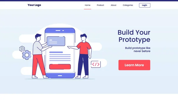 Побудувати Свій Прототип Люди Будують Каркас Веб Сайті Кампанії Смартфона — стоковий вектор