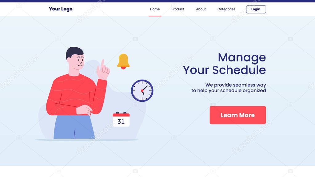 manage your schedule men around bell clock calendar campaign web website home homepage landingpage banner template flyer with outline style vector design illustrator