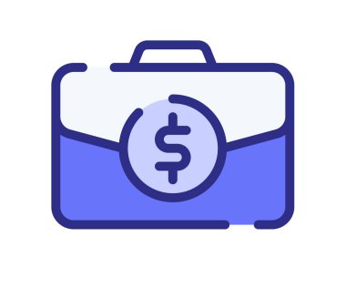 Çanta finans çantası. Çizgili çizgi biçimi tasarım illüstrasyonlu tek izole simge.