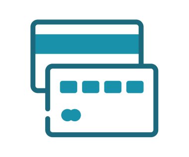 Katı çizgi biçimi tasarım illüstrasyonuna sahip tek bir izole edilmiş kredi kartı ödeme simgesi