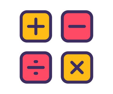 Matematik, doldurulmuş satır biçimi vektör tasarımı illüstrasyonuna sahip tek bir izole hesap simgesi hesaplar