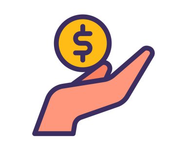 finansman eli dolu çizgi biçimi tasarım illüstrasyonuna sahip tek bir izole simge
