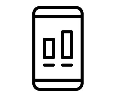 Akıllı telefon istatistik grafiği ana hatlı satır biçimi vektör tasarımı illüstrasyonuna sahip tek bir izole simge