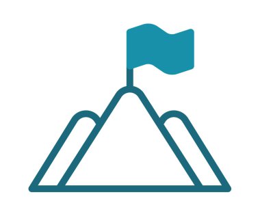 Misyon kilometre taşı bayrağı, katı çizgi biçimi vektör tasarımı illüstrasyonuna sahip tek izole simge