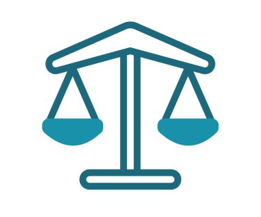 Hukuk adaleti, katı çizgi biçimi tasarım illüstrasyonuna sahip tek bir izole ikon