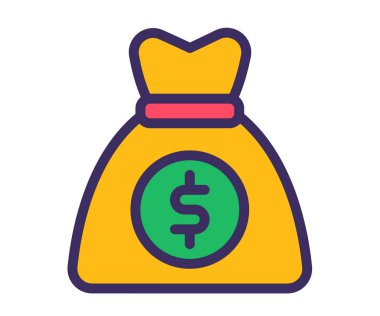 Çanta zenginliği hazinesi dolu çizgi biçimi vektör tasarımı illüstrasyonlu tek izole simge