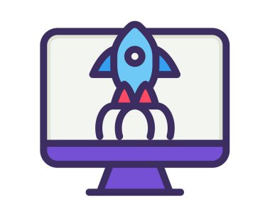 masaüstü başlatma başlatılışı, çizgi biçimi tasarım illüstrasyonuna sahip tek bir izole simge