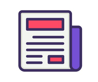 Gazete dergisi, doldurulmuş satır biçimi vektör tasarımı illüstrasyonuna sahip tek izole simge