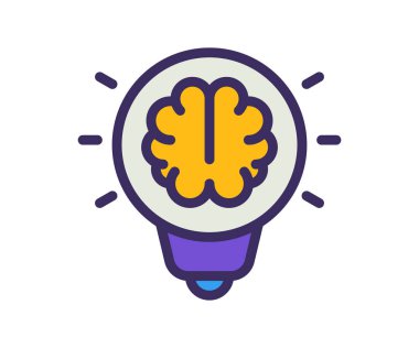 Düşünce süreci tek bir izole edilmiş simge ile dolu çizgi ve düz çizgili vektör çizimi