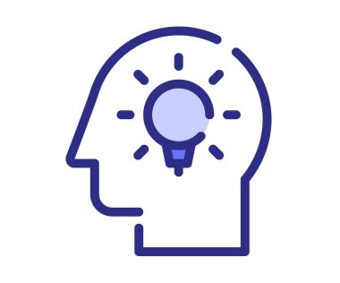 Hayal gücü fikri parlak tek izole ikon çizgi veya kesik mor çizgi biçim illüstrasyonlu