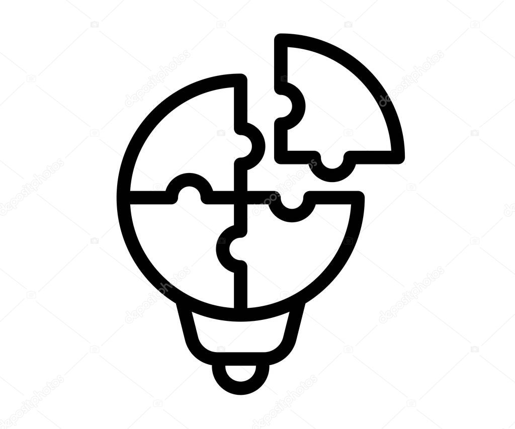 puzzle lightbulb solution solving single isolated icon with outline style vector illustration