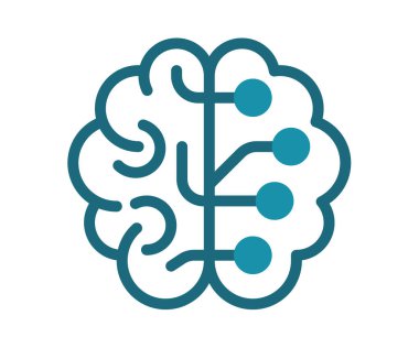 Düşünen beyin, katı çizgi biçimi illüstrasyonlu tek bir izole simge düşünüyor