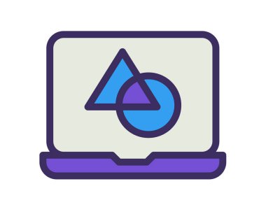 dizüstü bilgisayar tasarımı, ana hatları doldurulmuş tek bir izole simge çizimi biçim illüstrasyonu