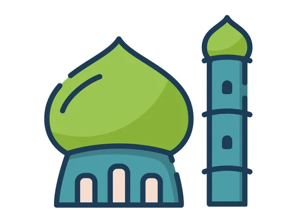 Mosque Dome Pray Muslim Single Isolated Icon Flat Dash Dashed — Stock Vector