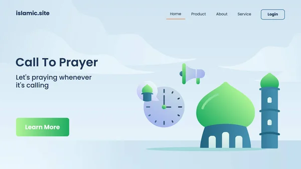 Call Prayer Website Template Landing Homepage Design Vector Illustration — Stock Vector