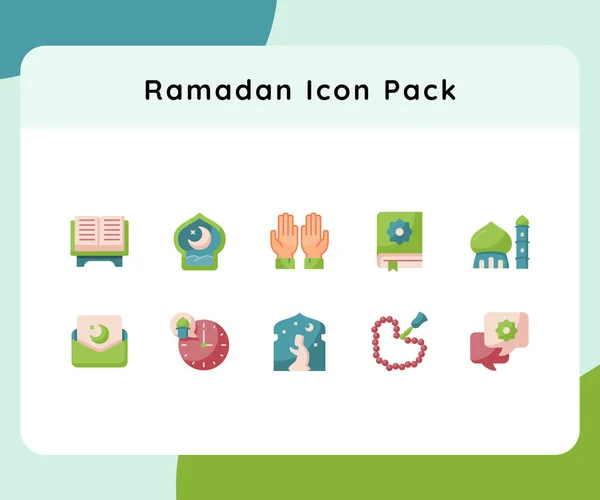 Коллекция Наборов Иконок Ramadan Изображением Вектора Плоского Стиля — стоковый вектор