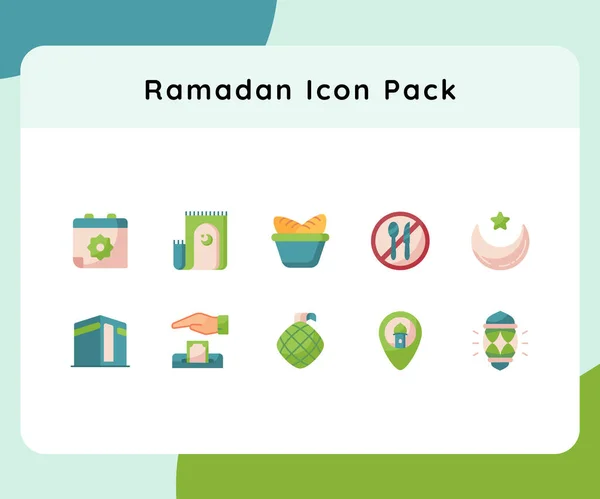 Коллекция Наборов Иконок Ramadan Изображением Вектора Плоского Стиля — стоковый вектор