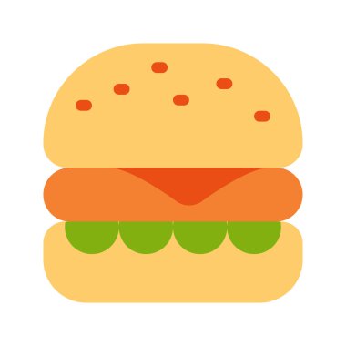 Hamburger fast food tek izole edilmiş, düz stil vektör illüstrasyonlu.