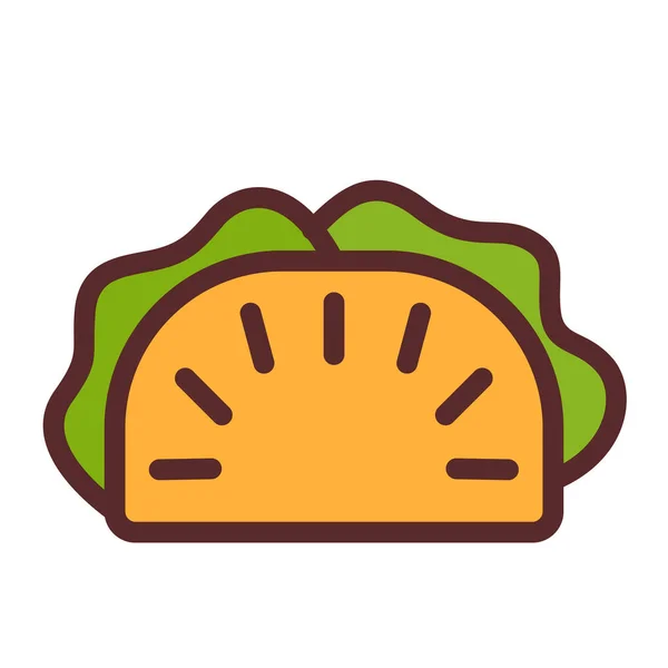 Burrito Carne Taco Solo Aislado Icono Con Relleno Línea Estilo — Vector de stock