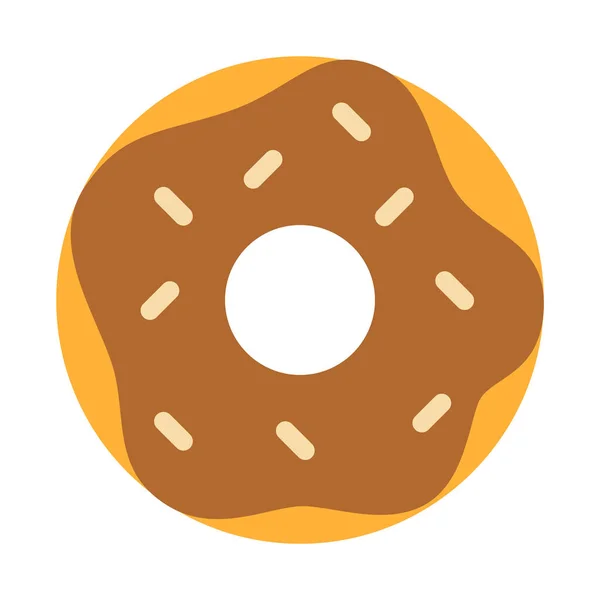 Ring Donut Met Chocolade Enkele Geïsoleerde Pictogram Met Platte Stijl — Stockvector