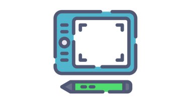 tablet düz çizgi veya kesik biçimli tek bir kalem izole simgesi çizer