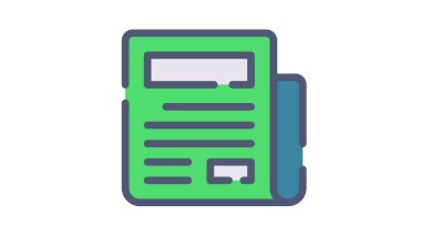 Gazete başlığı tek bir izole edilmiş simge ile düz çizgi veya kesik stil illüstrasyonlu tek bir simge