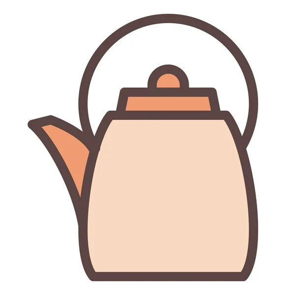 Teapot Traditional Drink Single Isolated Icon Filled Line Style Vector — Stock Vector