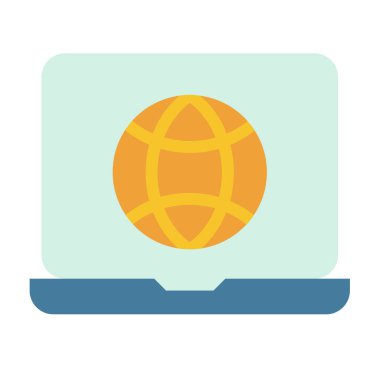 Dizüstü bilgisayarlı internet ağı Düz stil illüstrasyonlu tek bir izole simge