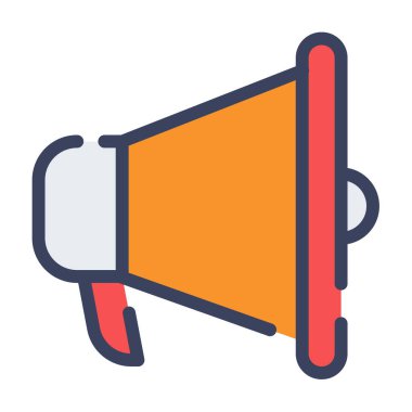 Megafon tanıtım reklamları düz tire ve kesik stil vektör illüstrasyonlu tek bir izole simge