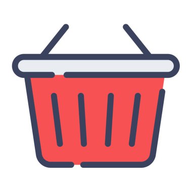 Alışveriş çantası sepeti düz çizgi veya kesik stil illüstrasyonlu tek bir izole simge