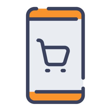 telefon arabası uygulaması alışverişi tek bir izole simge ile düz çizgi veya kesik stil illüstrasyon