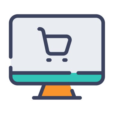 masaüstü araba dükkanı çevrimiçi tek bir izole simge düz çizgi veya kesik stil vektör illüstrasyonu ile