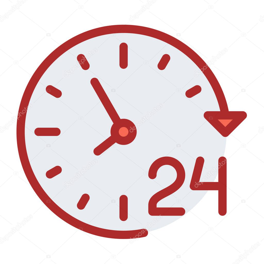 service day 24 hour single isolated icon with filled line style vector illustration