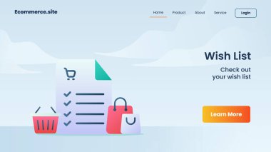 Web sitesi ana sayfası için dilek listesi kampanyası. Düz çizgi film stili vektör tasarımı illüstrasyonlu iniş sayfası afişi şablonu.