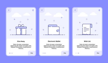 Ticaret binerken mobil uygulama afiş şablonu için kesik çizgi vektör tasarımı illüstrasyonlu elektronik cüzdan dilek listesi verin