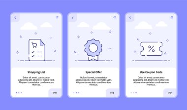 Mobil uygulama afiş şablonu üzerinde kesik satır biçimi vektör tasarımı illüstrasyonlu ticari biniş listesi özel üzerinde
