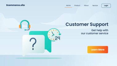 Web sitesi ana sayfası indirme ana sayfası için müşteri desteği kampanyası düz çizgi film stili vektör tasarımı illüstrasyonlu iniş şablonu