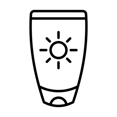 Güneş kremi yaz plajı tek simgesi ana hatlı tasarım tasarımı illüstrasyonu