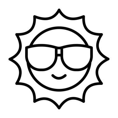 Sunny sun yaz sıcak tek simge ana hatlı stil tasarım illüstrasyonu