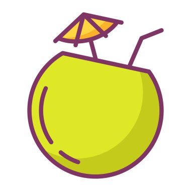 Hindistan cevizi plajı taze, izole edilmiş, çizgi biçimi illüstrasyonlu bir ikon.