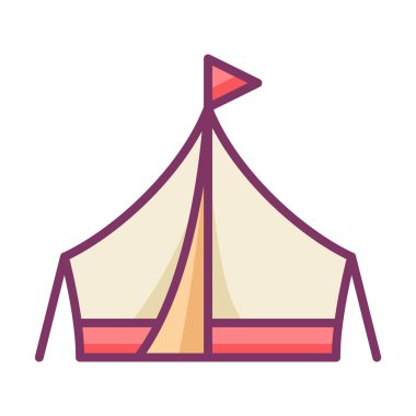 yaz kampı çadırı dolu çizgi biçimi illüstrasyonlu tek izole ikon