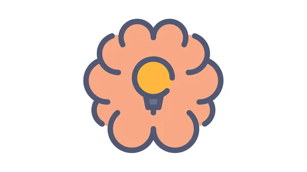 Brain Idea Bulb Single Isolated Icon Flat Dash Dashed Style — Stock Vector