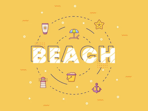 Beach Typography Calligraphy Lettering Summer Icon Outline Style Vector Design — Stock Vector