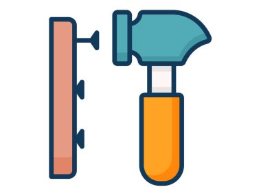 Çekiç çivisi dolu çizgi biçimi illüstrasyonlu tek izole simge