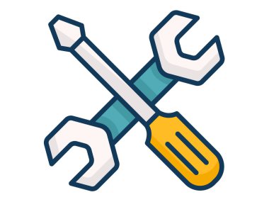 İngiliz anahtarı tornavida tek izole edilmiş simgesi ile dolu satır biçimi çizimi ilmesiName